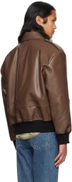 System Brown Padded Faux-Leather Jacket