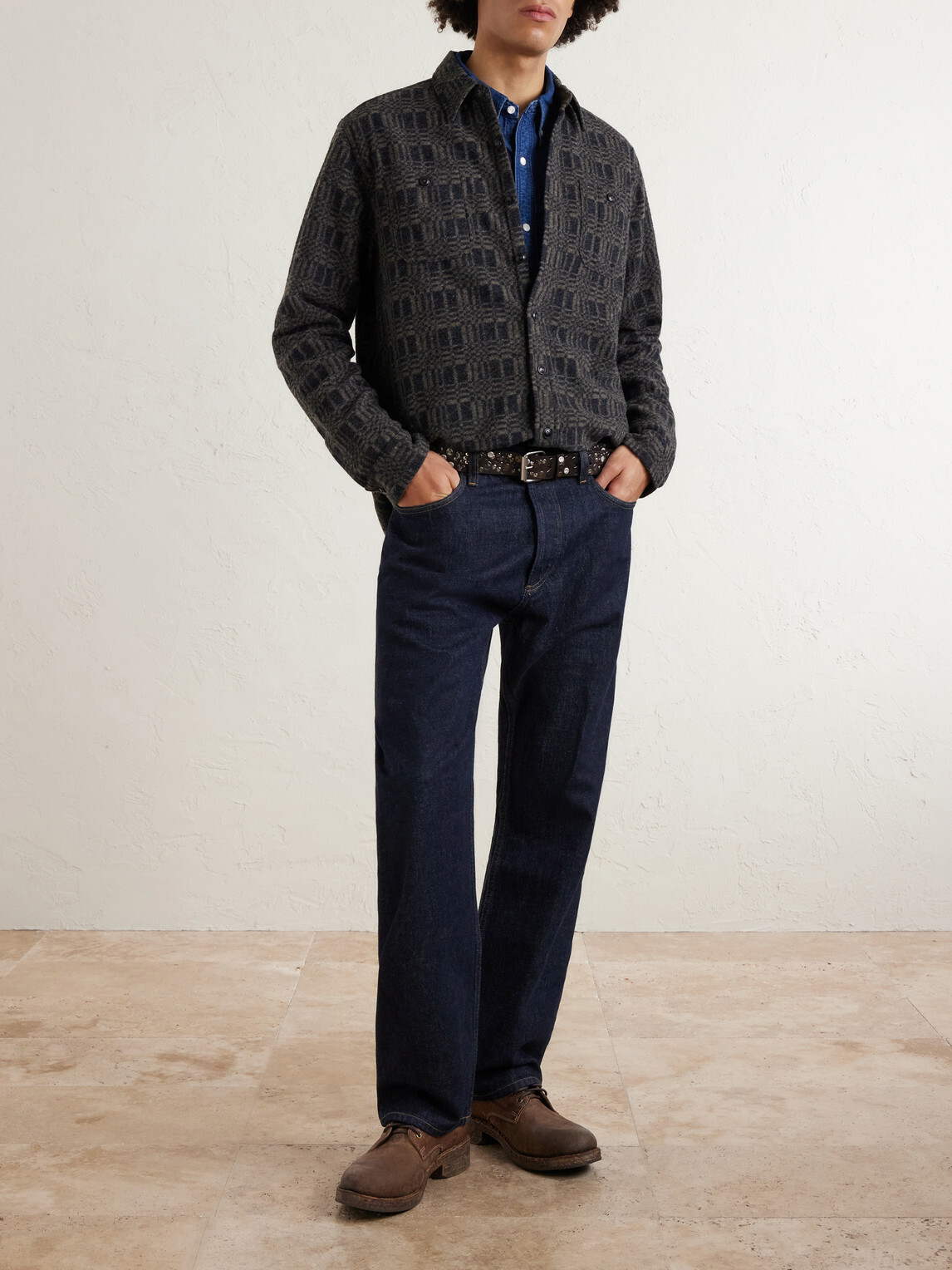 RRL - Wool-Blend Jacquard Overshirt - Black