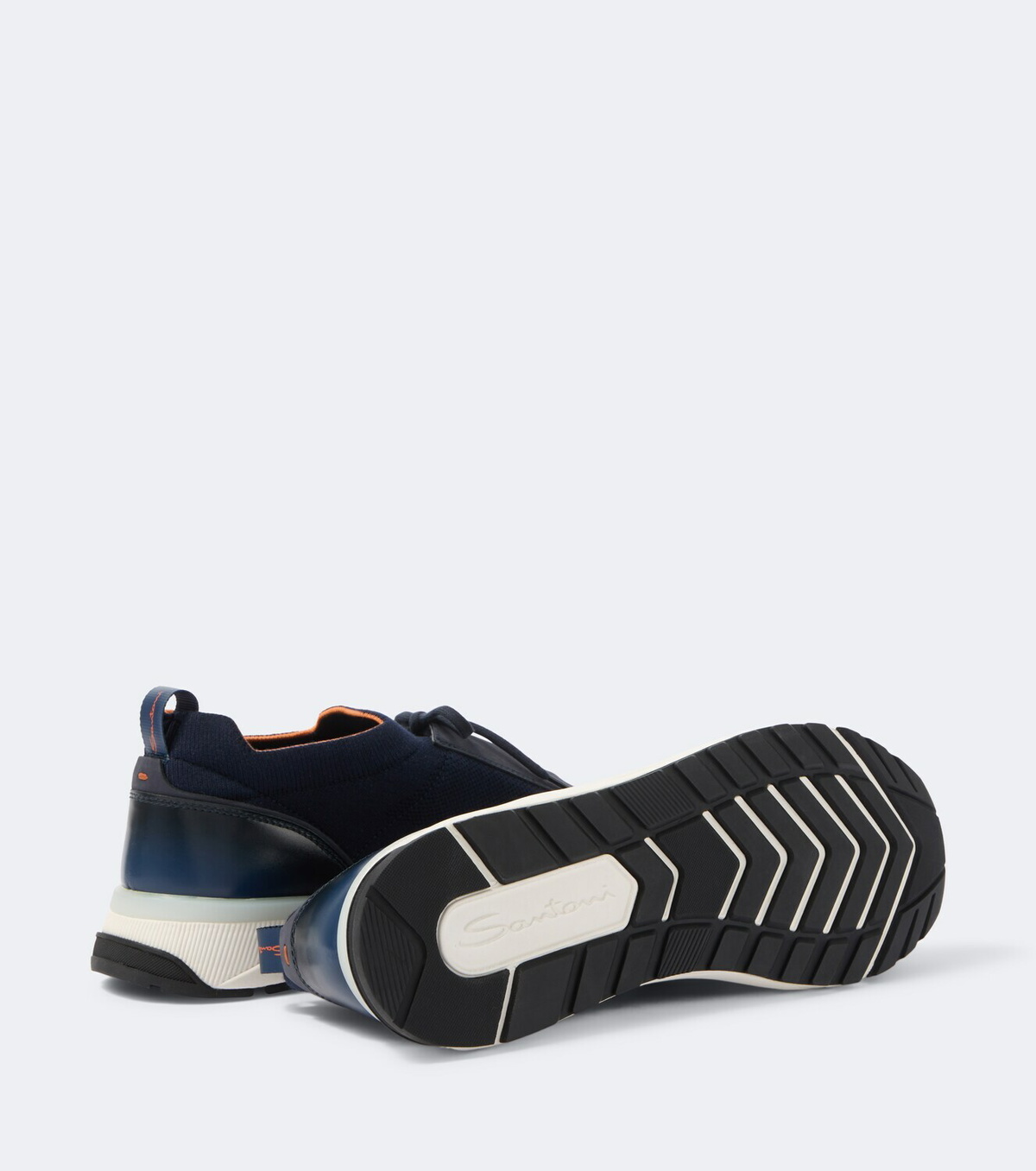 Santoni Leather-trimmed knitted sneakers