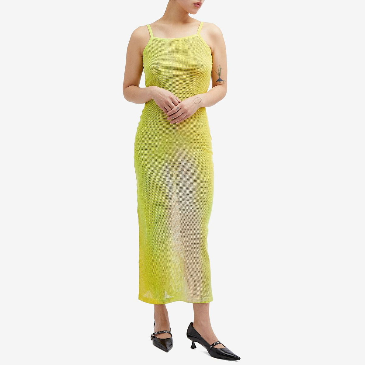Acne Studios Women's Tie Dye Mesh Maxi Dress in Acid Yellow Acne Studios