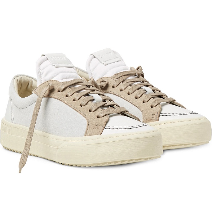 Photo: Rhude - V1 Leather and Suede Sneakers - White