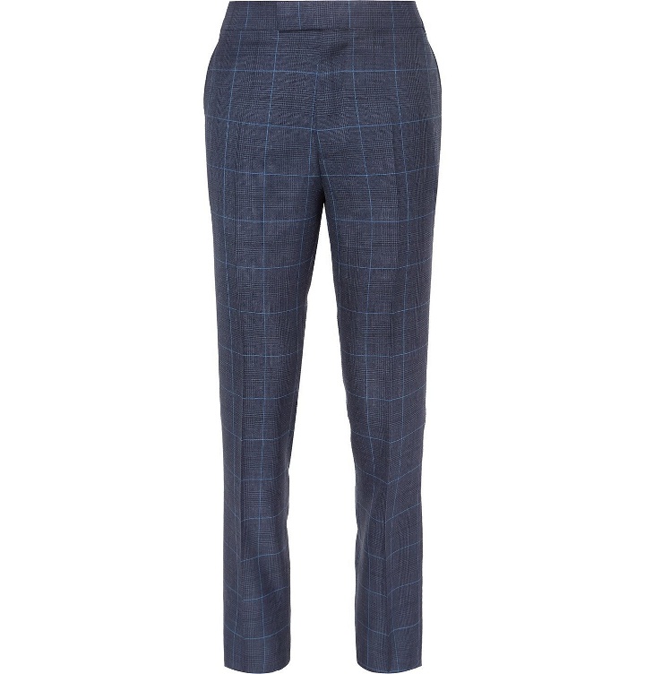 Photo: Kingsman - Harry's Navy Slim-Fit Checked Wool, Silk and Linen-Blend Suit Trousers - Blue