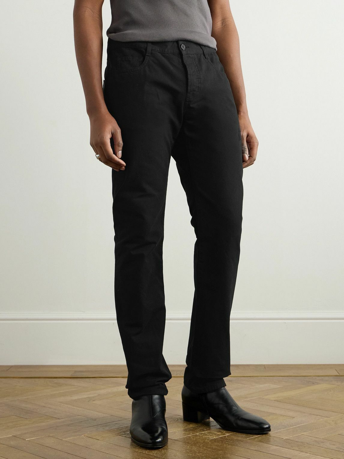 SAINT LAURENT - Straight-Leg Cotton-Canvas Trousers - Black