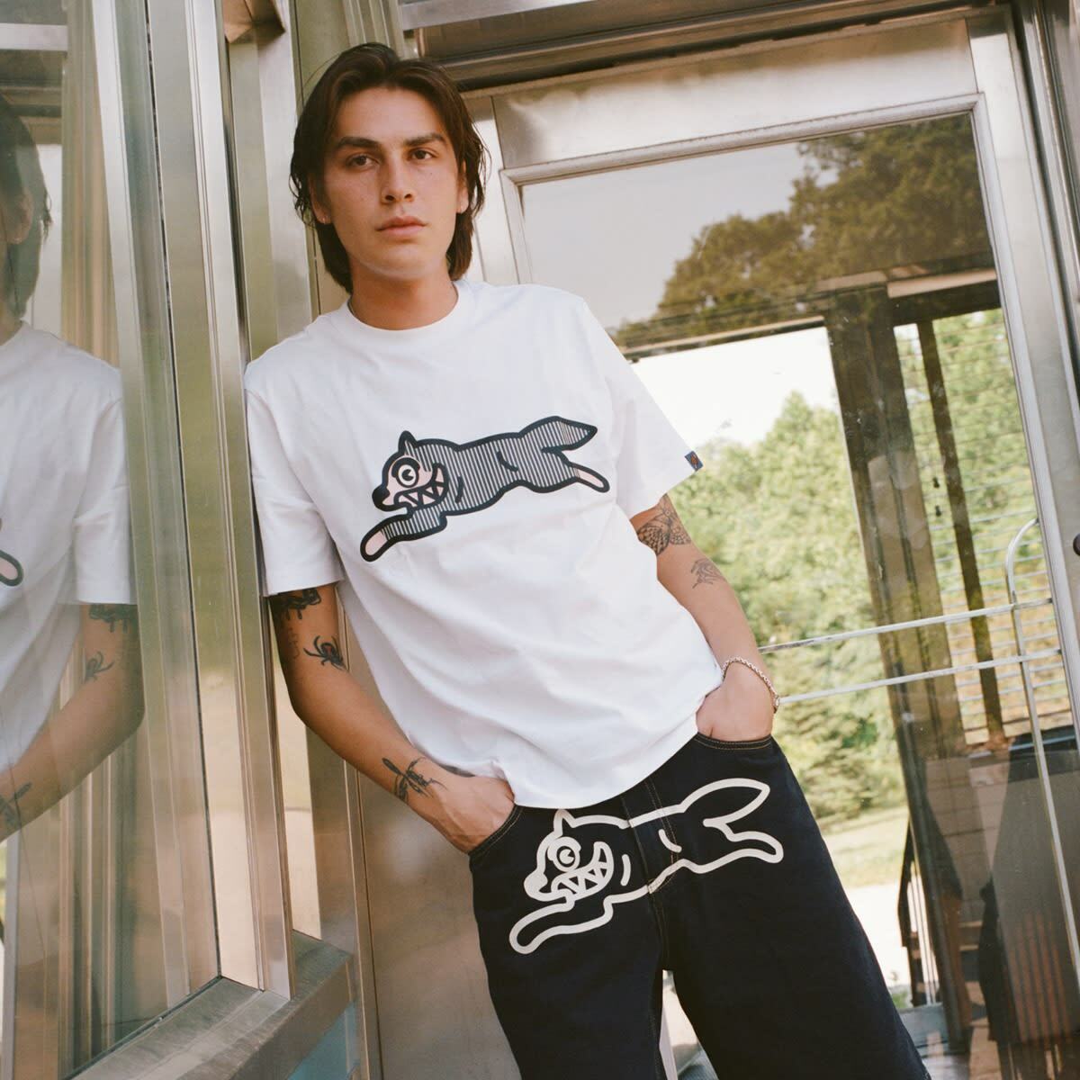 END. x ICECREAM Hickory Running Dog T-Shirt in White