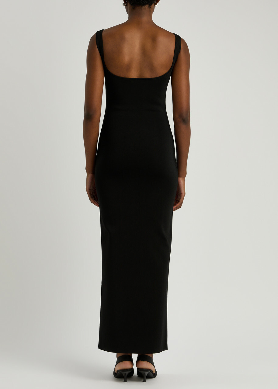 Galvan Freya Ribbed-knit Midi Dress Black