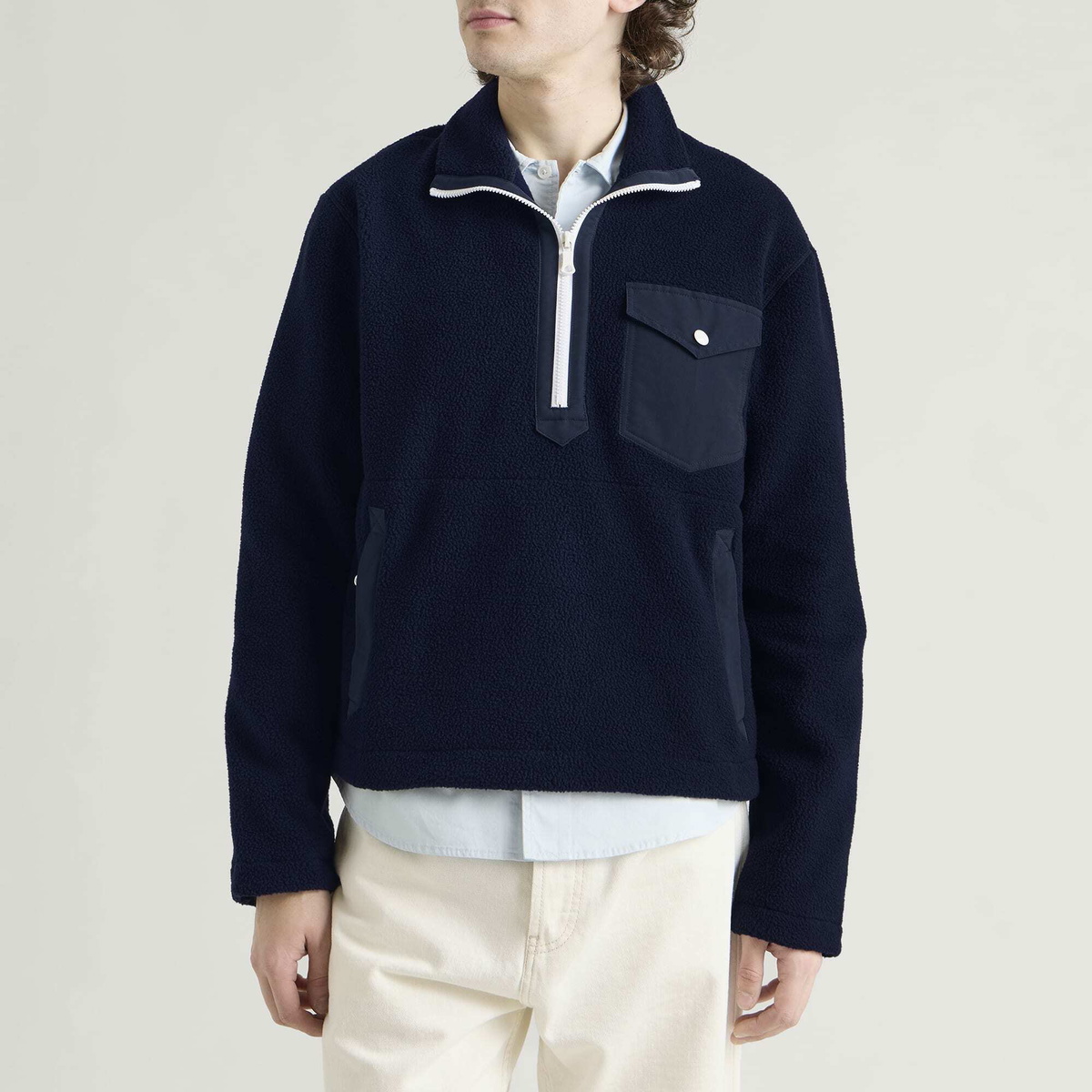 Drake's Men's Quarter Zip Fleece in Ecru Multi
