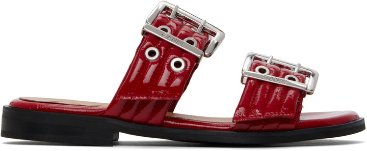 Photo: GANNI Red Feminine Buckle Two-Strap Sandals
