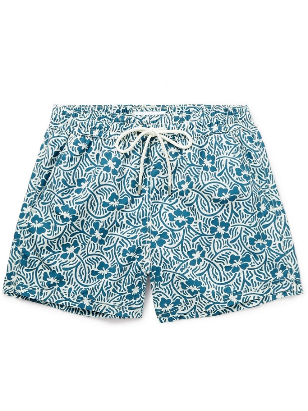 Photo: Atalaye - Mahasti Mid-Length Printed Recycled Swim Shorts - Blue