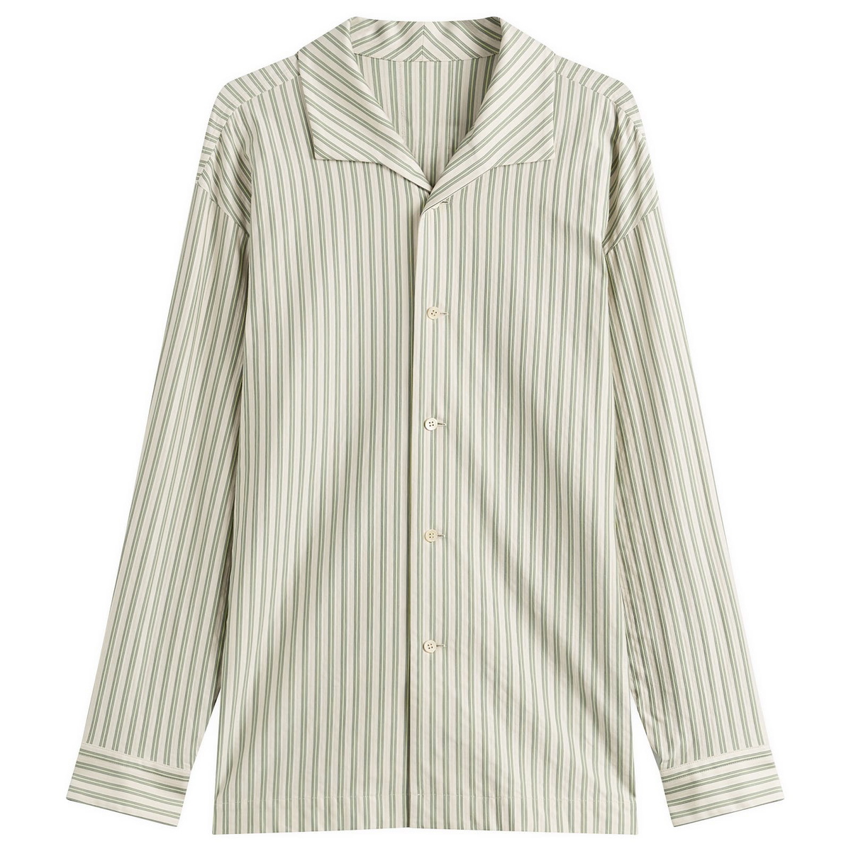 Homme Plissé Issey Miyake Men's Stripe Long Sleeve Shirt in Green