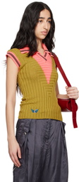Kiko Kostadinov Green & Pink Quimby Sleeveless Knit Polo