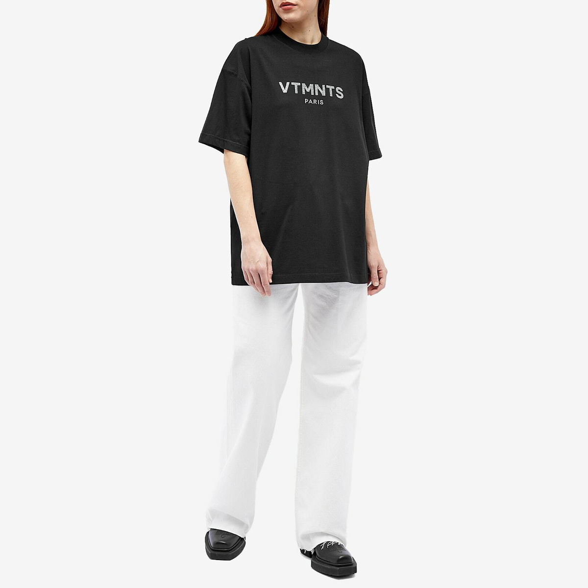 VTMNTS Women's Paris Crystal Logo T-Shirt in Black