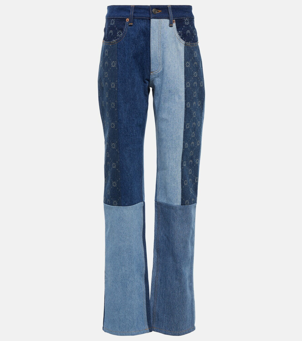 Marine Serre - Moonogram patchwork straight jeans