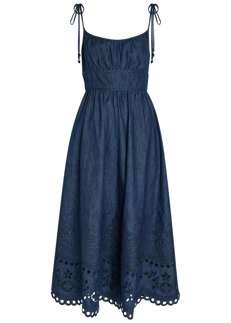 Zimmermann Mahon Broderie Anglaise Denim Midi Dress Navy