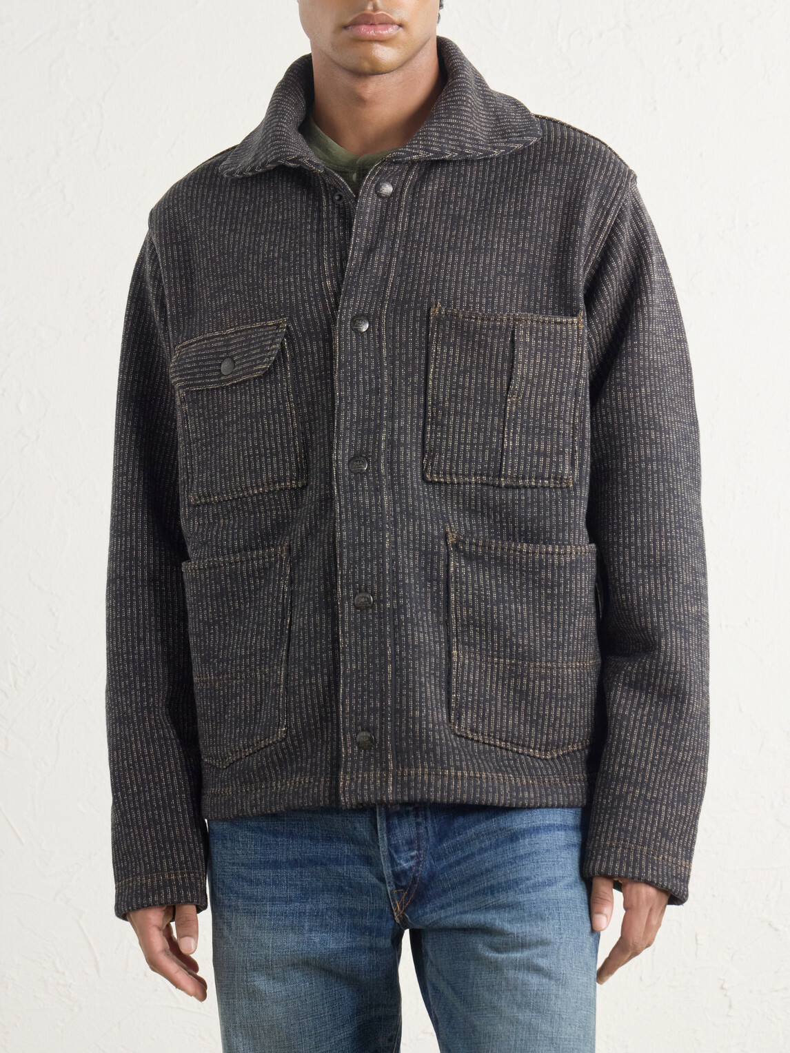 RRL - Charles Striped Cotton-Blend Fleece Jacket - Gray