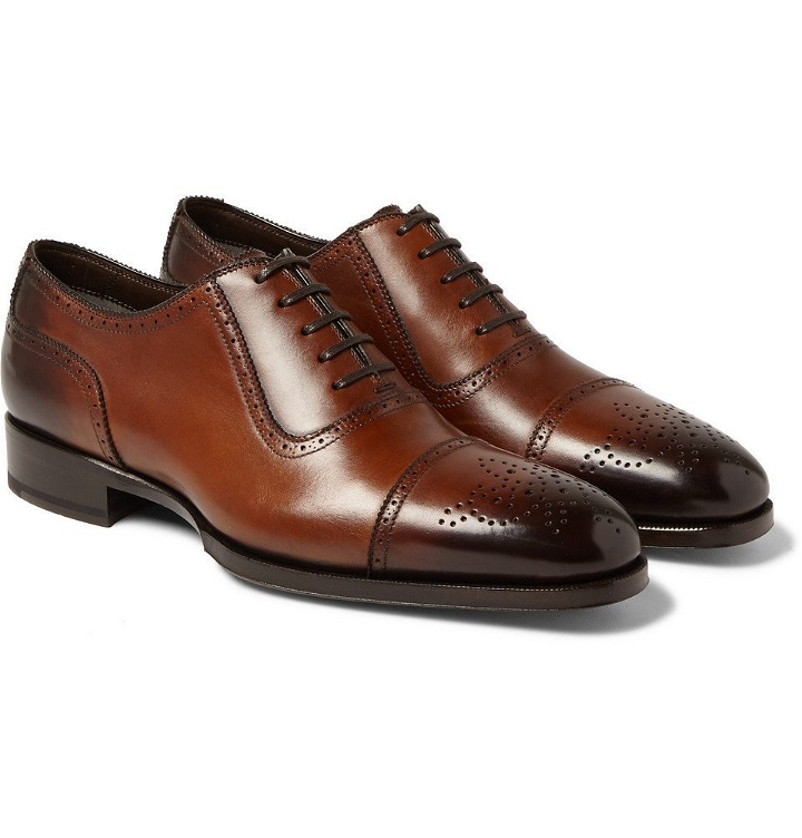Photo: TOM FORD - Austin Cap-Toe Burnished-Leather Oxford Brogues - Brown