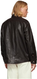 PRESIDENT's Black Flap Pocket Leather Jacket