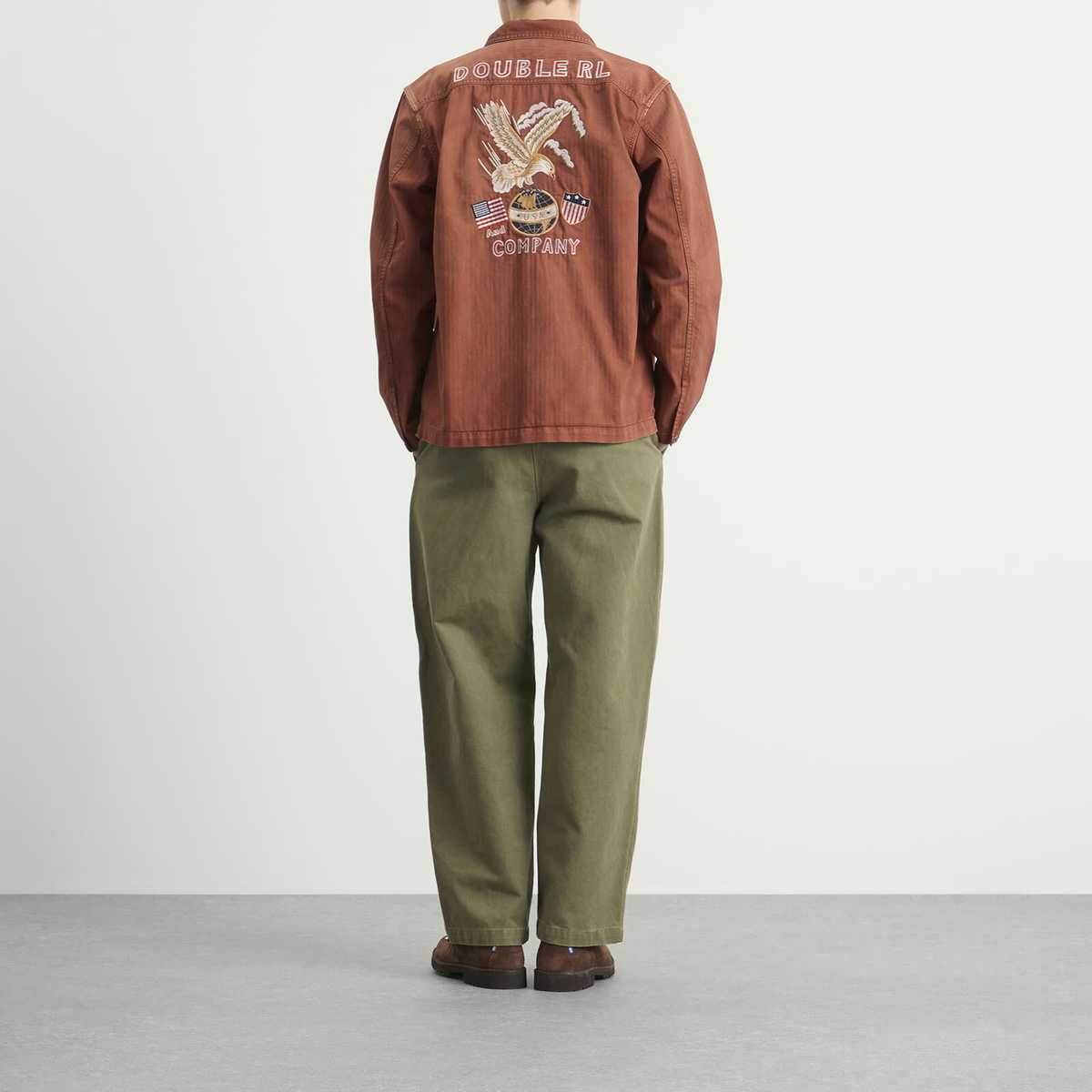 RRL Men's Embroidered Herringbone Overshirt in Brick RRL