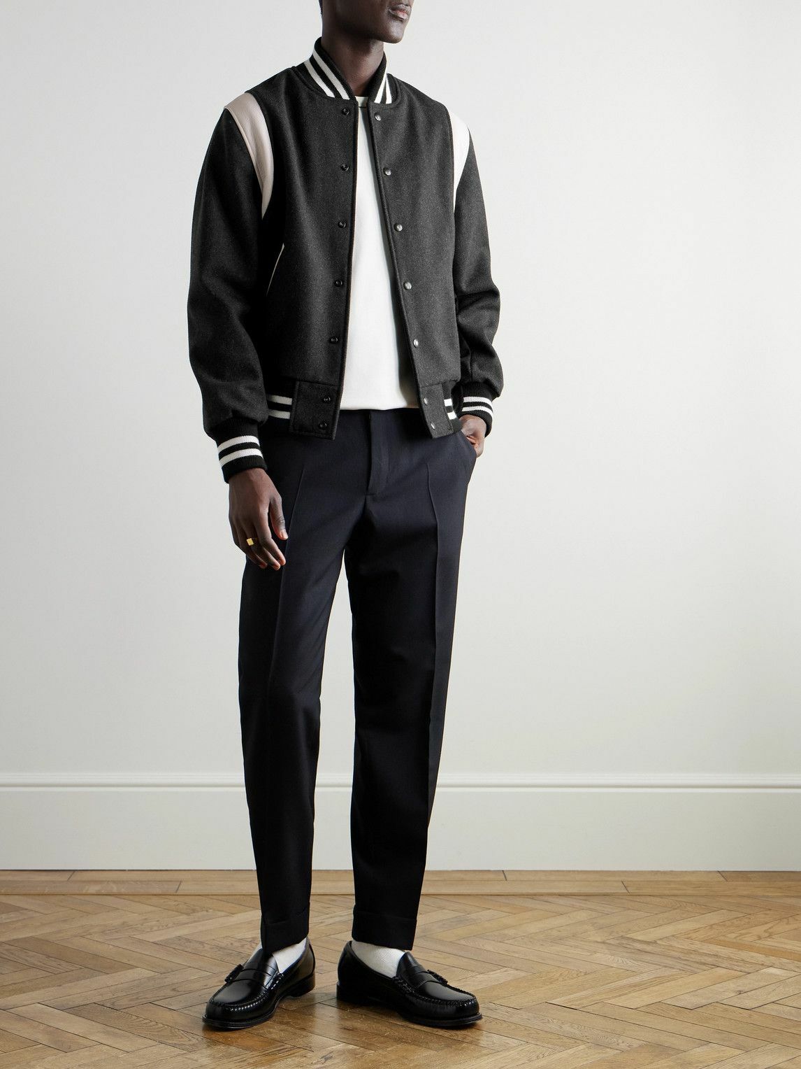 Golden Bear - The Hayes Leather-Panelled Wool-Blend Varsity Jacket