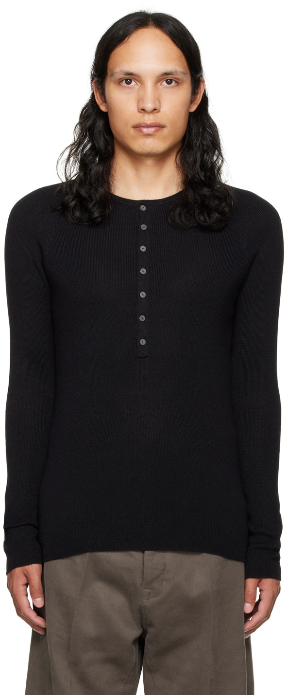 Label Under Construction Black Grandad Neck Thermal Henley