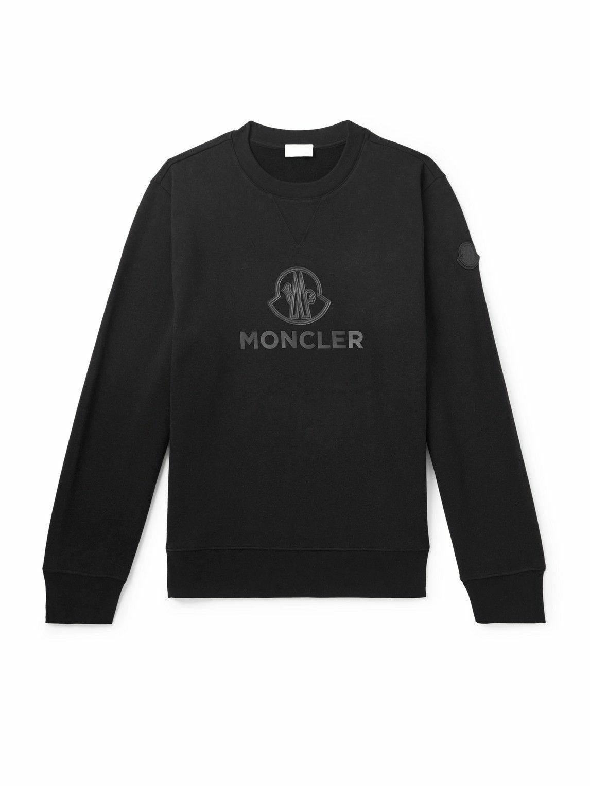 MONCLER 黒 トレーナー エンボスロゴ Moncler - Logo-Appliquéd Cotton and Cashmere-Blend Jersey