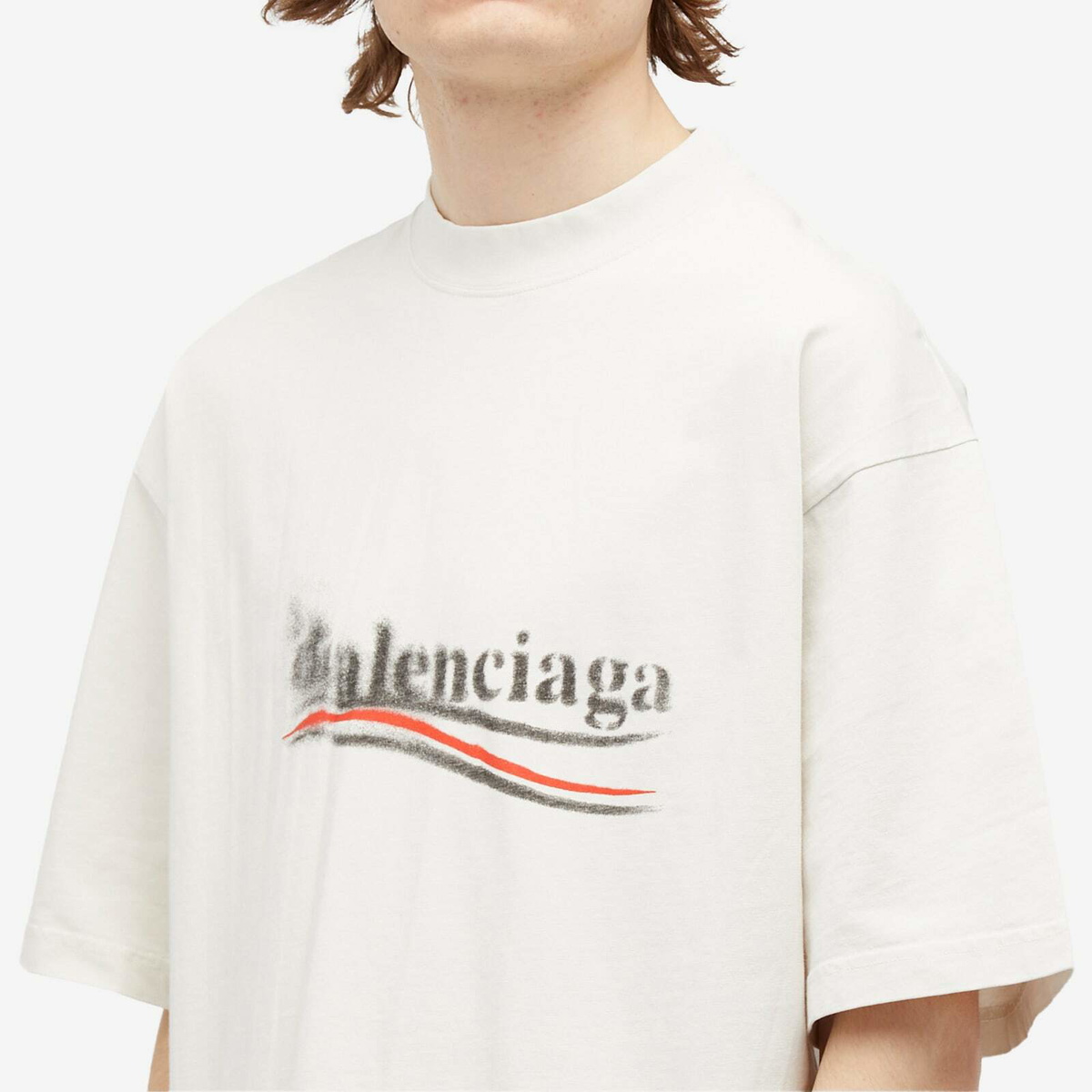 Balenciaga Men's Political Campaign Stencil T-Shirt in Ecru/Black