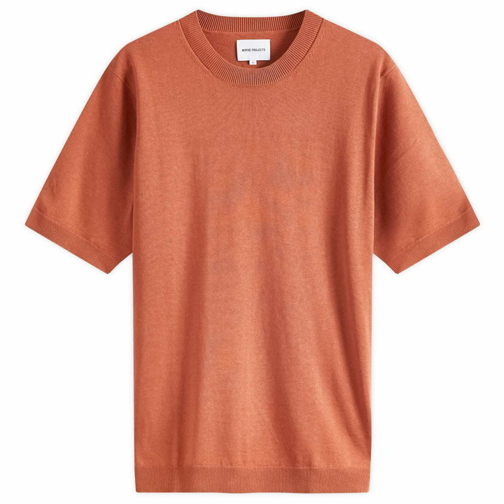 Photo: Norse Projects Men's Rhys Knitted T-Shirt in Red Clay