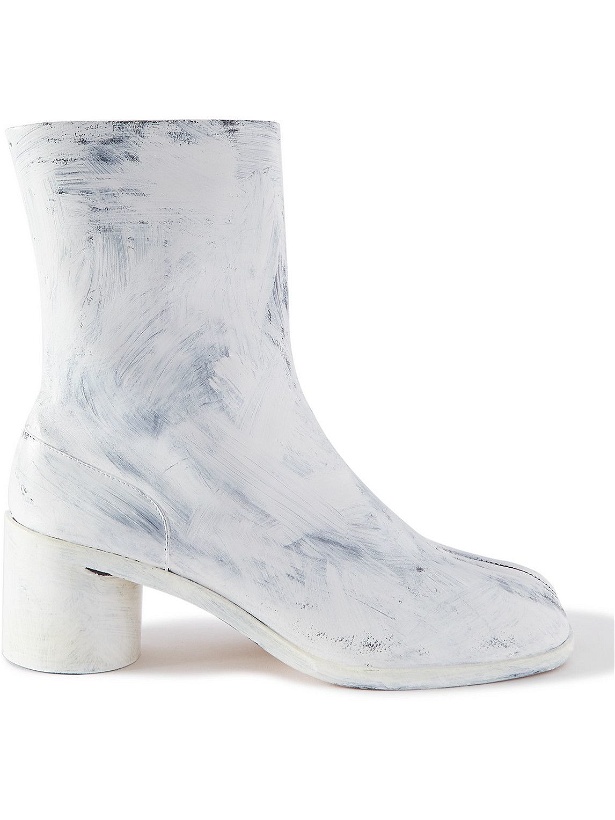 Photo: Maison Margiela - Tabi Split-Toe Painted Leather Boots - White