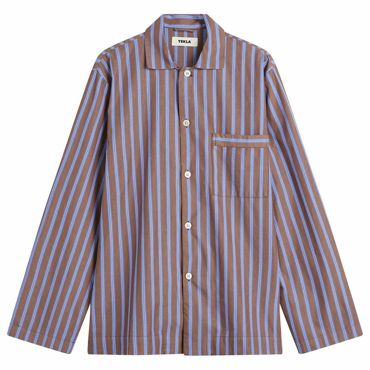 Tekla Fabrics Sleep Shirt in Chestnut Stripes