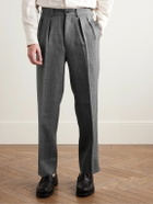 Kaptain Sunshine - Manhattan Straight-Leg Pleated Checked Wool-Gabardine Trousers - Gray