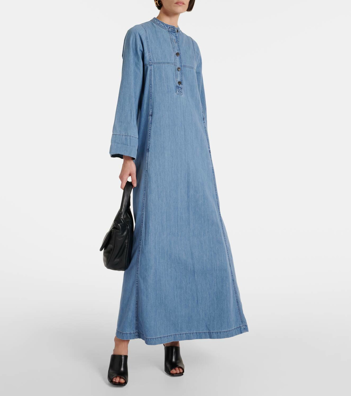 Dries Van Noten Pleated denim maxi dress Dries Van Noten