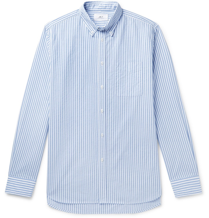 Photo: Mr P. - Button-Down Collar Striped Cotton Oxford Shirt - Blue
