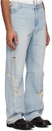 lesugiatelier Blue Crystal-Cut Jeans