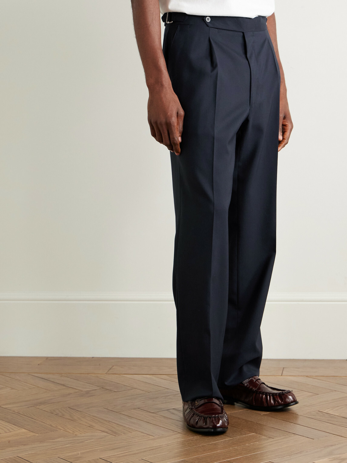 Stòffa - Straight-Leg Pleated Wool Trousers - Blue