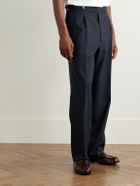 Stòffa - Straight-Leg Pleated Wool Trousers - Blue