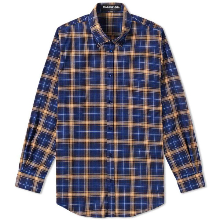 Photo: Balenciaga Flannel Back Logo Shirt Blue