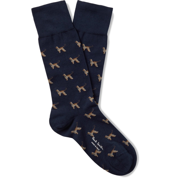 Photo: PAUL SMITH - Stretch Cotton-Blend Jacquard Socks - Blue