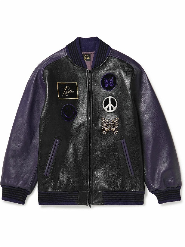 Photo: Needles - Award Appliquéd Leather Bomber Jacket - Purple