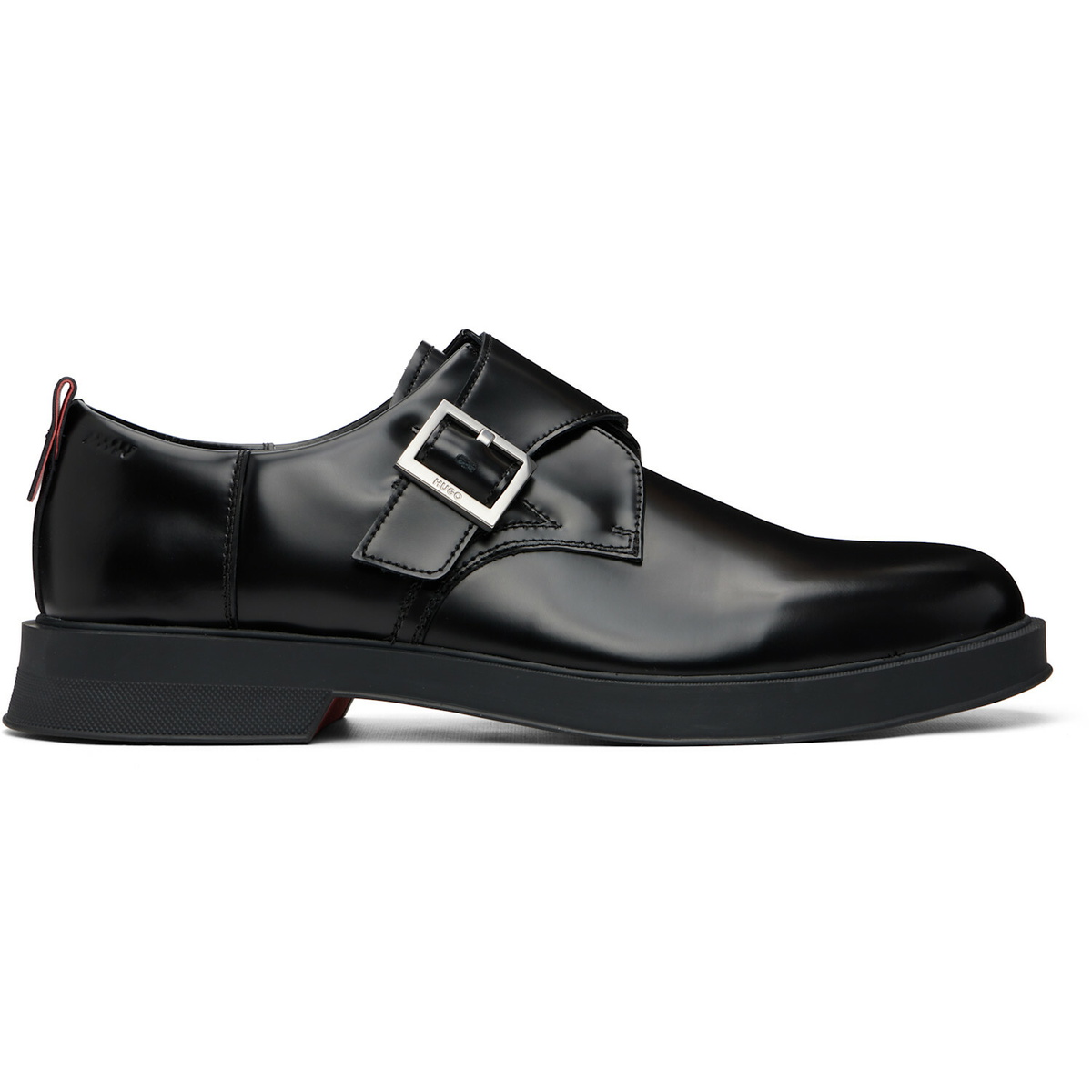 Hugo Black Leather Logo Buckle Monkstraps