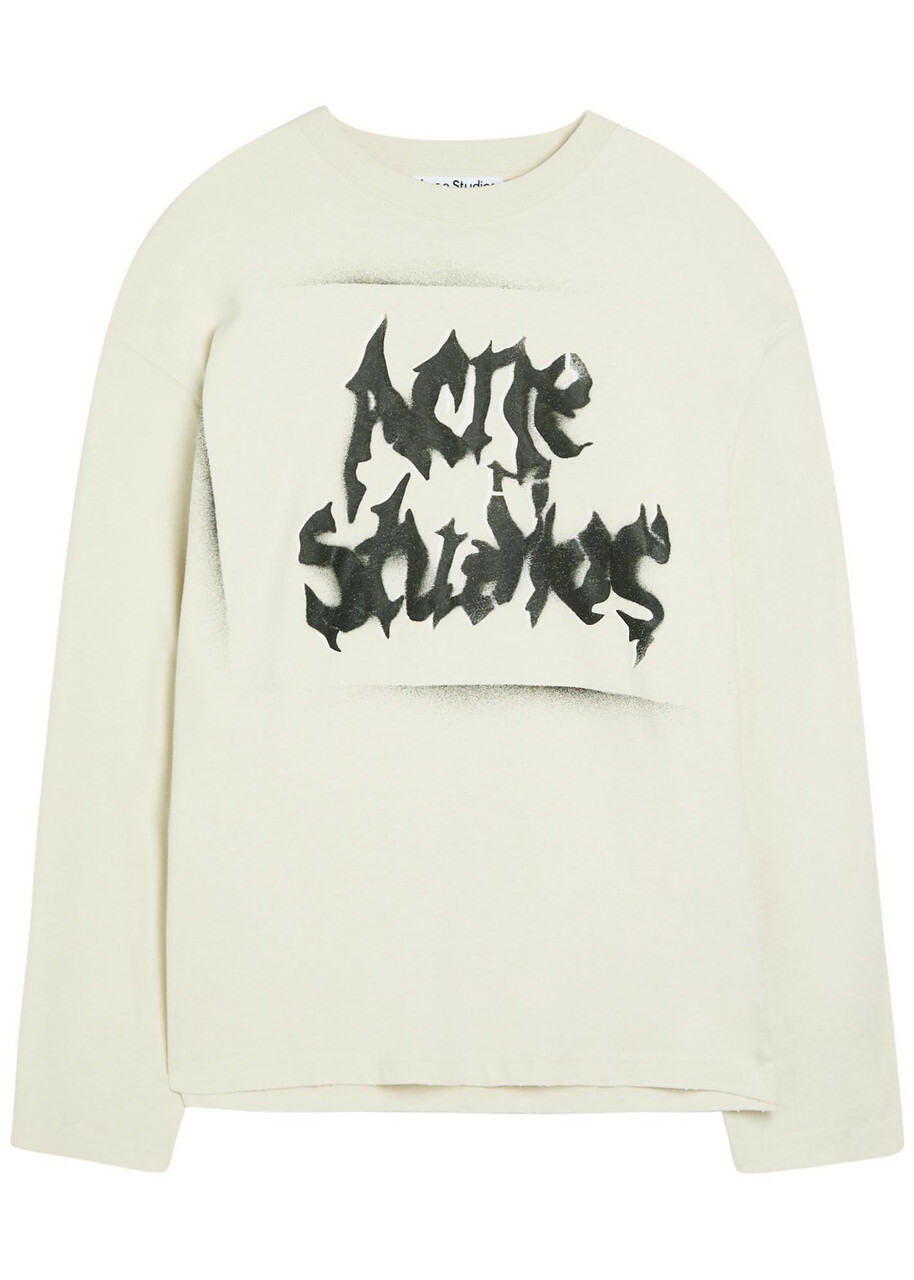 Acne Studios Logo-print Long-sleeve Cotton-blend T-shirt White