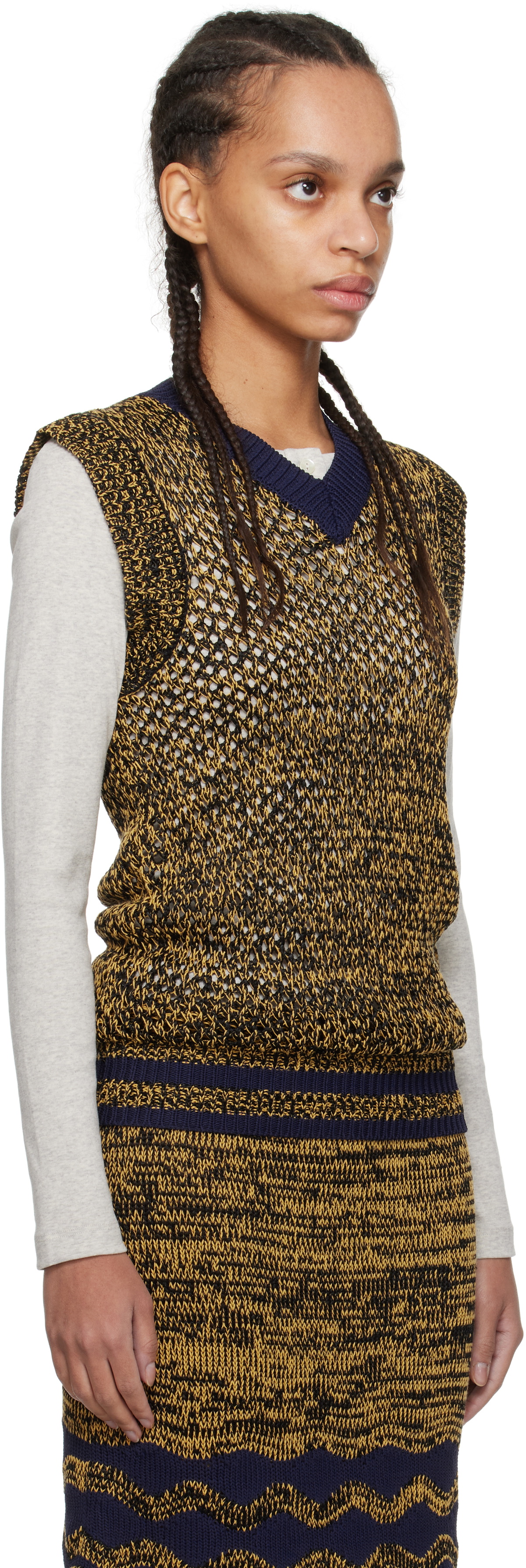 Wales Bonner Navy & Yellow Shade Knit Vest