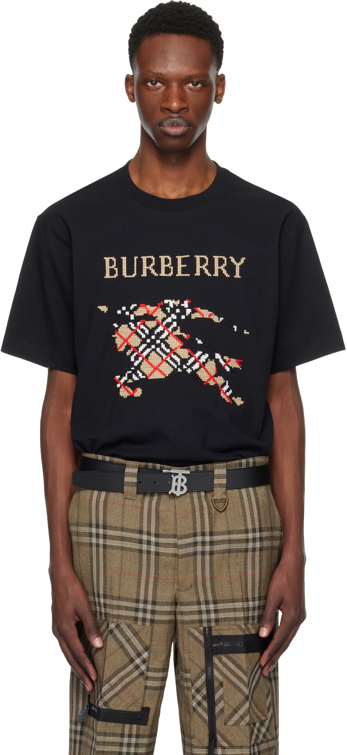 Burberry Black Cross Stitch EKD​ Cotton T-shirt Burberry