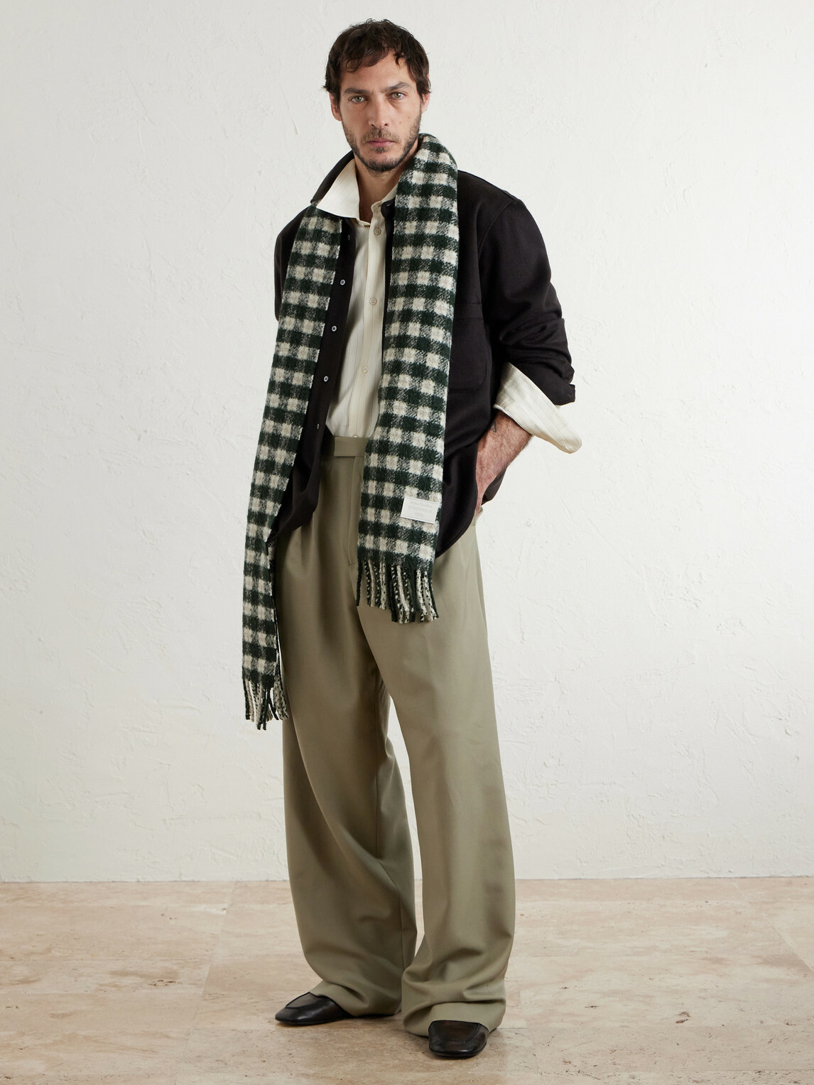 Acne Studios - Fringed Logo-Appliquéd Leather-Trimmed Knitted Scarf