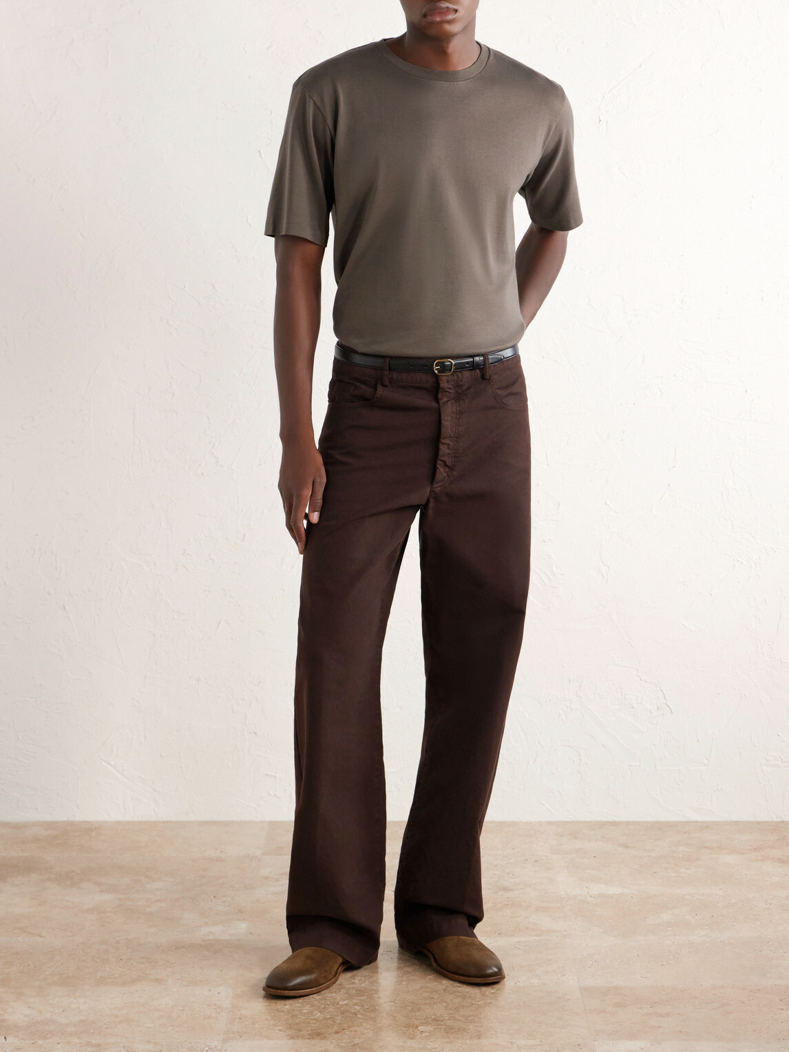 Auralee - Luster Cotton-Jersey T-Shirt - Brown