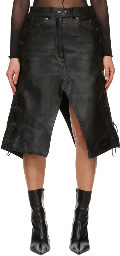 Photo: HODAKOVA Black Slit Leather Midi Skirt