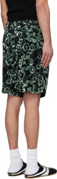 Dries Van Noten Black & Green Embroidered Shorts