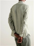 Boglioli - Cutaway-Collar Striped Linen and Cotton-Blend Shirt - Green