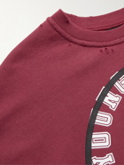 Raf Simons - Smiley Oversized Logo-Print Distressed Cotton-Jersey Sweatshirt - Burgundy