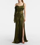 Blumarine Asymmetric lace-trimmed satin gown