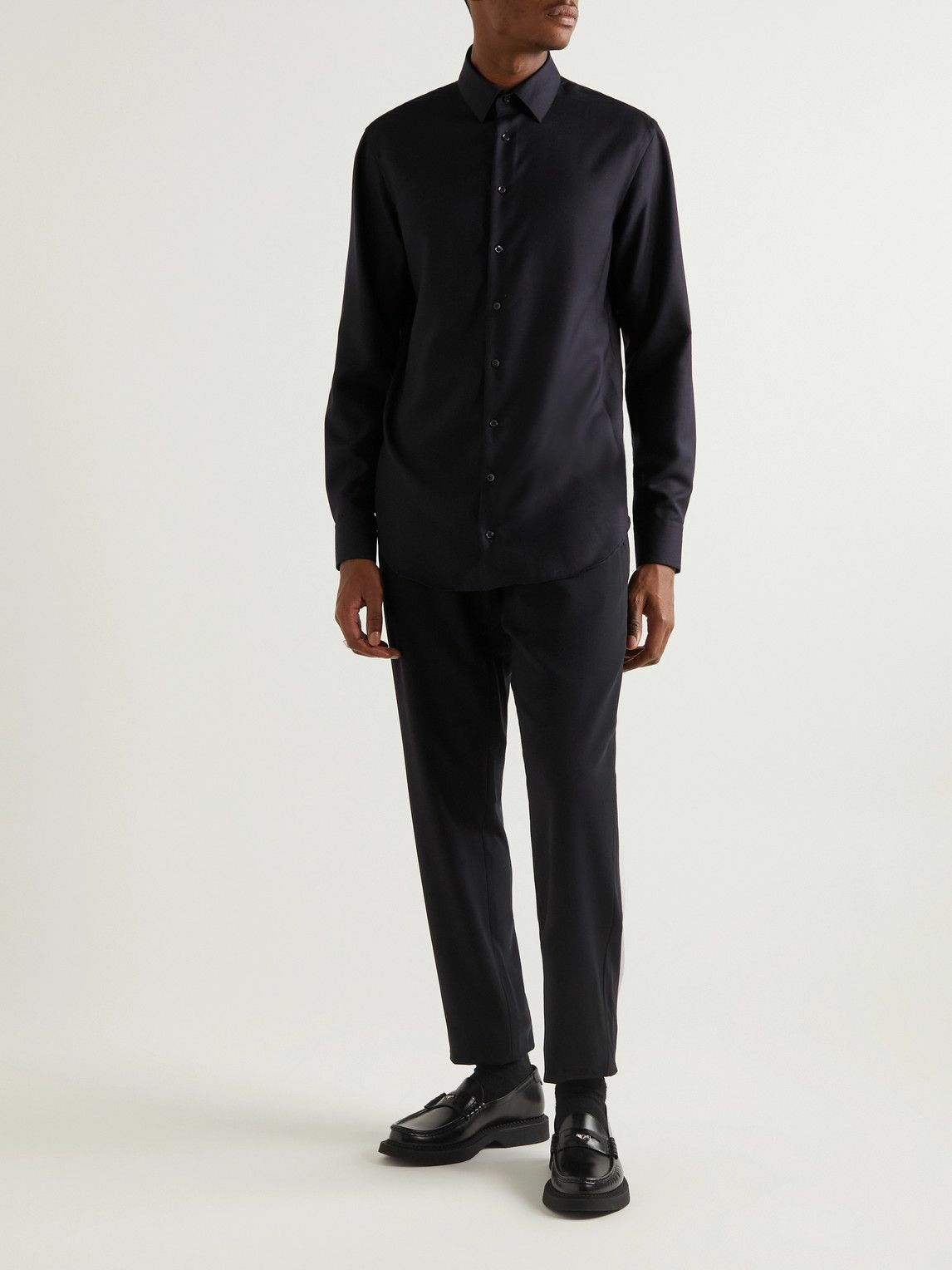 Giorgio Armani - Tapered Wool Tuxedo Trousers - Blue