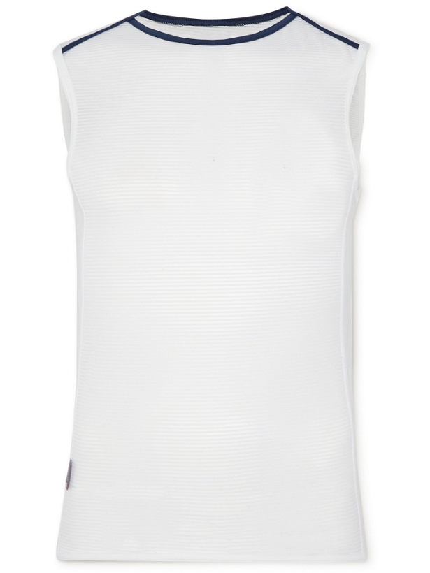 Photo: CAFE DU CYCLISTE - Cecilia Striped Mesh and Stretch-Jersey Cycling Base Layer - White